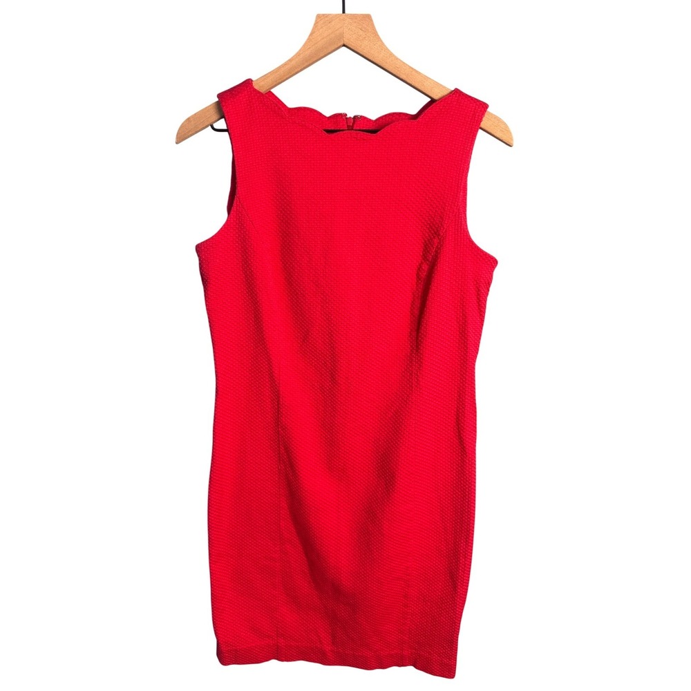Talbots Petites Red Scalloped Neck Textured Piqué Shift Dress 12P Preppy Office